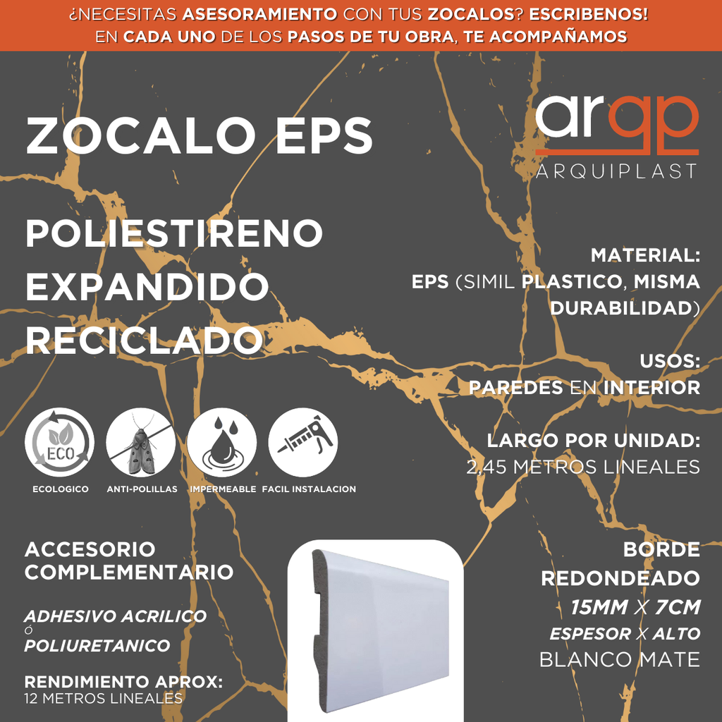 ZOCALO EPS PLASTICO BLANCO REDONDO 7CM - 15x70x2,45mts