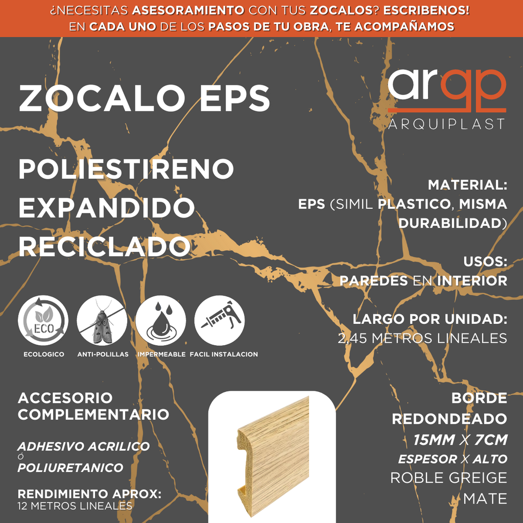 ZOCALO EPS PLASTICO ROBLE GREIGE REDONDO 7CM - 15x70x2,45mts