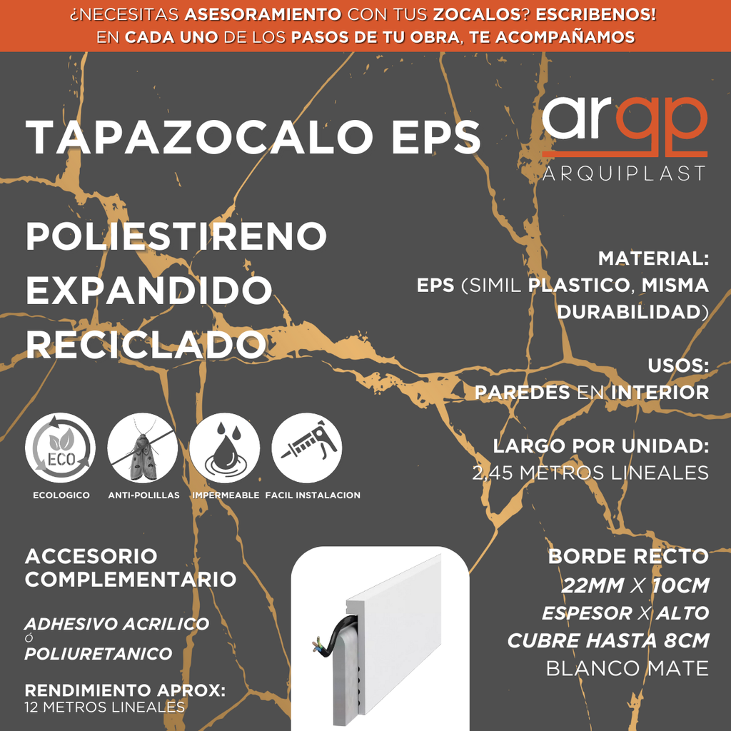 TAPAZOCALO EPS PLASTICO BLANCO RECTO 10CM - 22x100x2,45mts