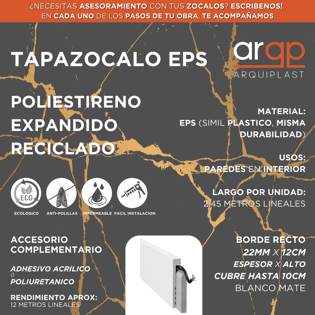 TAPAZOCALO EPS PLASTICO BLANCO RECTO 12CM - 22x120x2,45mts