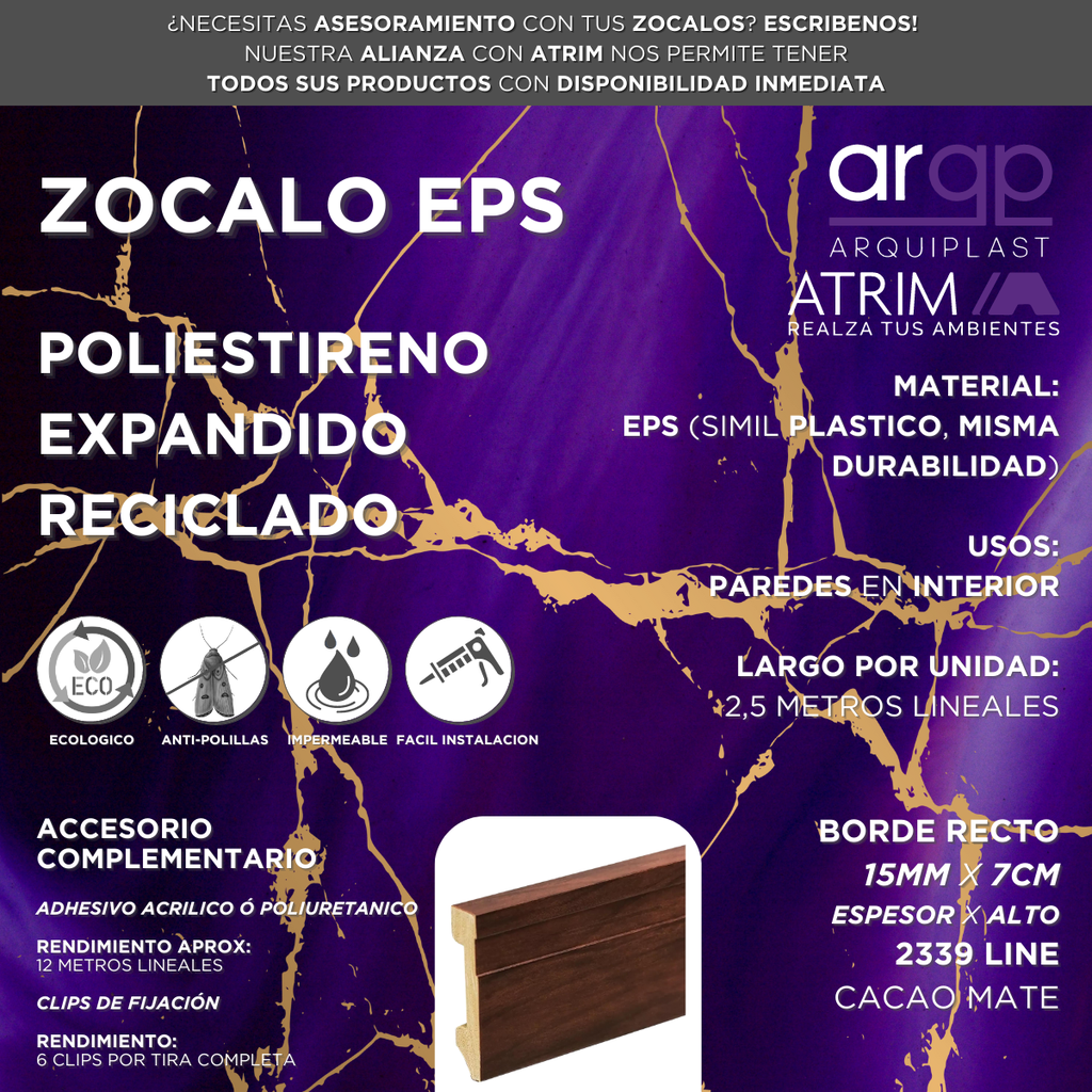 EPS ZÓCALO LINE 70mm x 2,5m CACAO A1