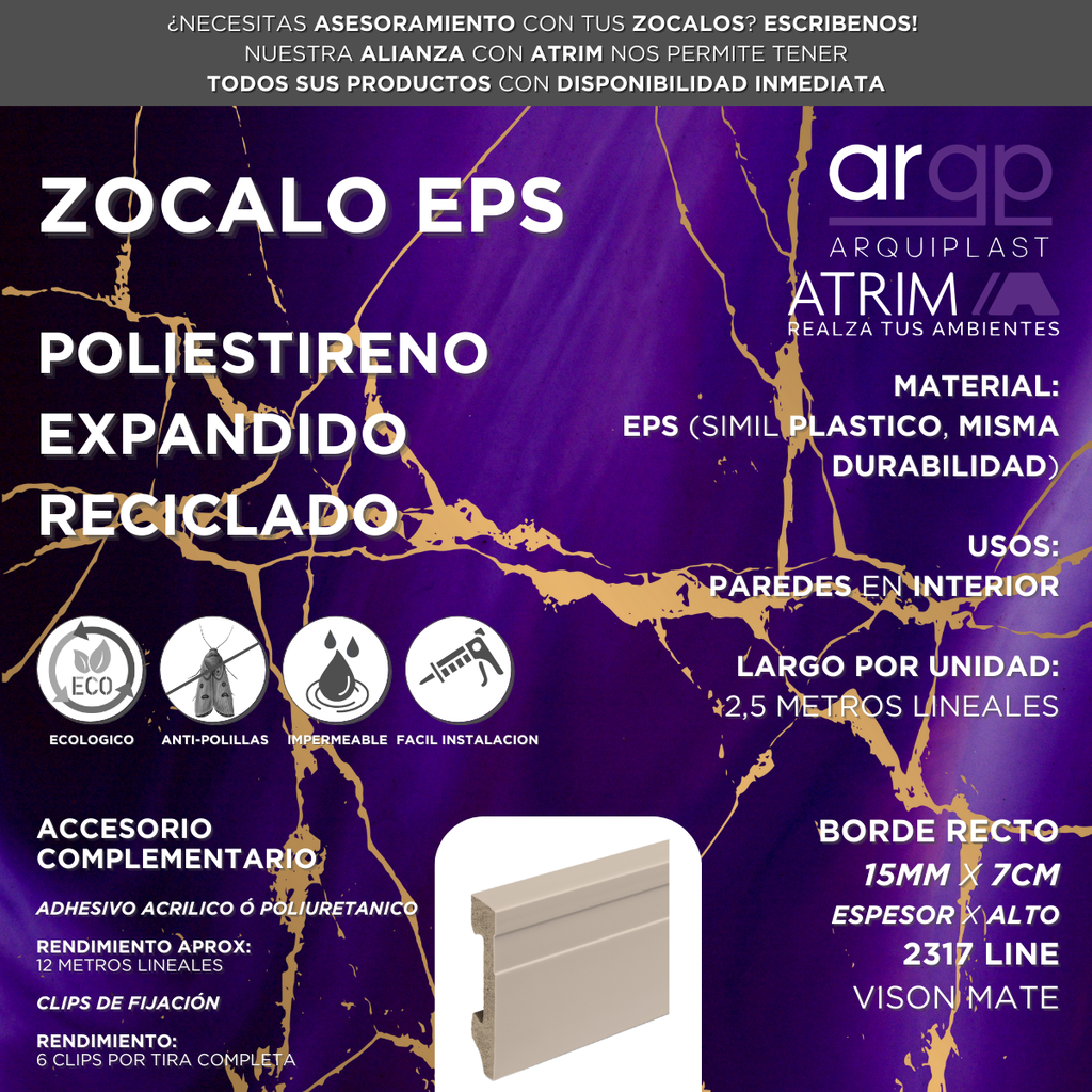 ZOCALO EPS LINE 70mm x 2.5m VISON MATE