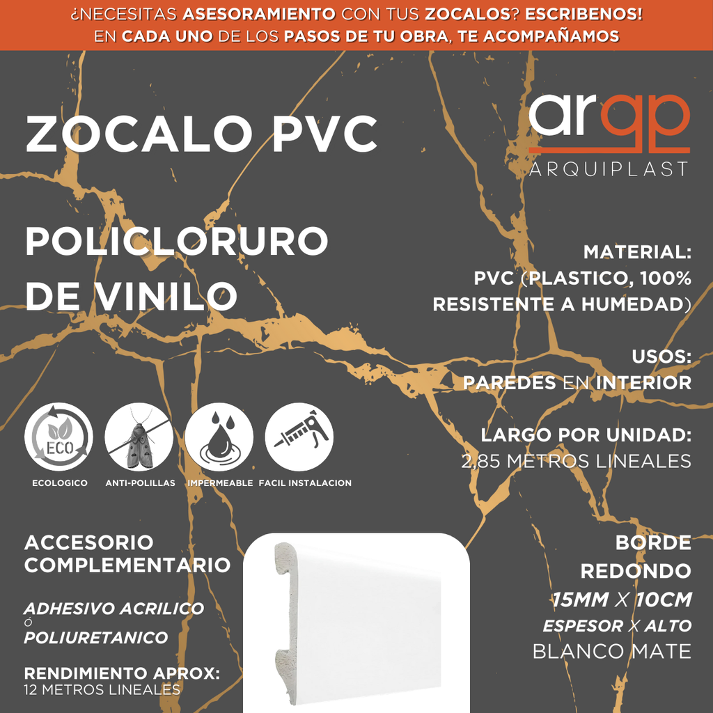 Zocalo PVC ROUND 100 REDONDO 15x100 Tira 2.85m (Caja 19u)